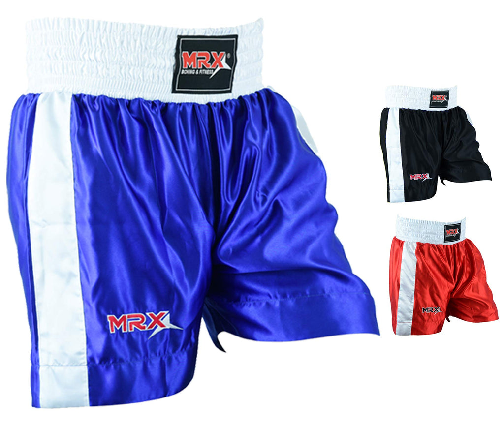 Men Boxing Shorts for Boxing Training Fitness Gym Cage Fight MMA Mauy Thai Kickboxing Trunks Clothing Medium Blue/White - BeesActive Australia
