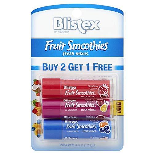 Blistex (1) Pack Fruit Smoothies Fresh Mixes Lip Moisturizer Balm - 3pc Set Includes: Blueberry Peach, Strawberry Coconut, Raspberry Pineapple - 0.13 oz Each - BeesActive Australia