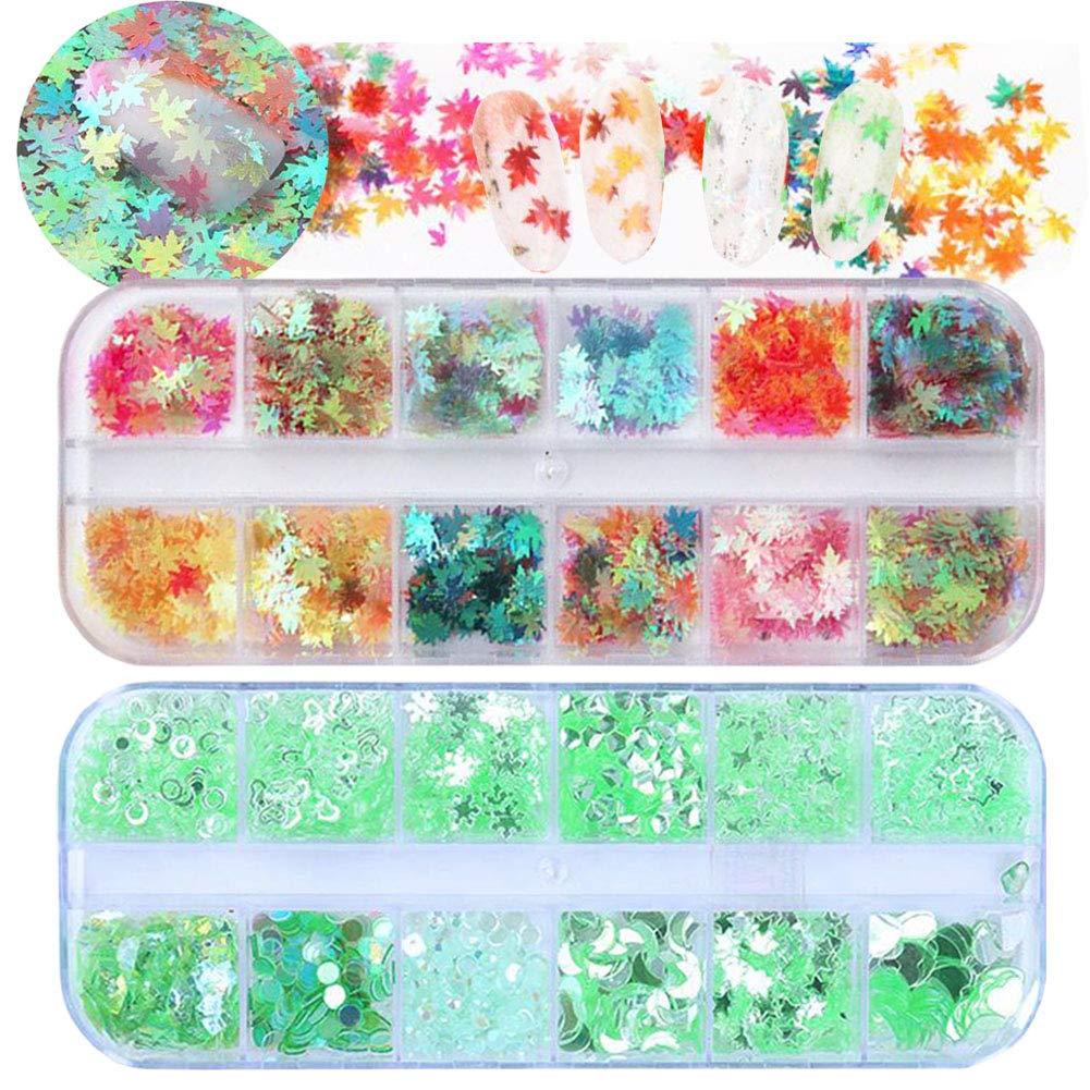 Holographic Nail Art Glitter Star Leaf Chunky Glitters Nail Sequins Flakes for Manicure DIY/Crafts (SET015A) SET015A - BeesActive Australia