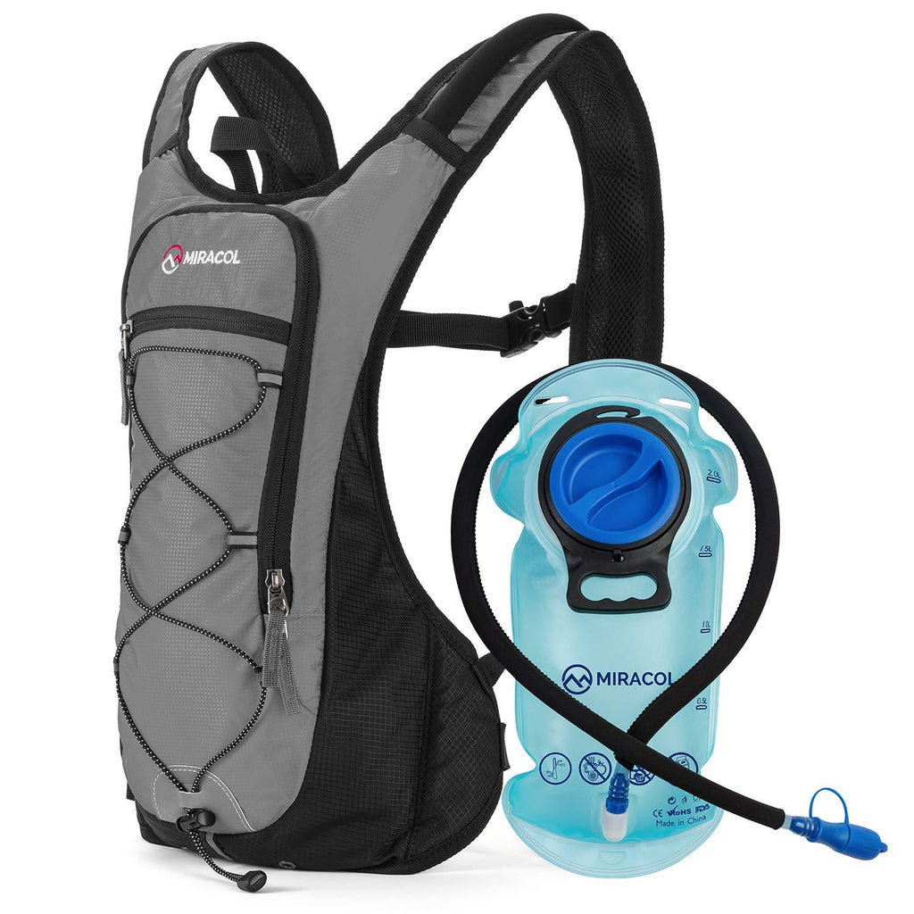 MIRACOL Hydration Backpack with 2L BPA-Free Bladder Lightweight Hydration Pack for Running Hiking Climbing Biking Cycling Skiing A-Grey - BeesActive Australia