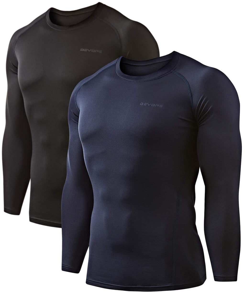 DEVOPS 2 Pack Men's Thermal Long Sleeve Compression Shirts Large Black / Navy - BeesActive Australia