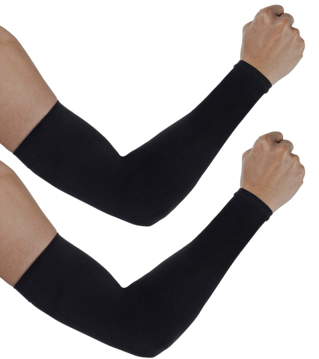 Aegend 2 Pair Sun Protection Cooling Arm Sleeves Sun Sleeves for Men Women Youth Black & Black - 2 Pairs - BeesActive Australia