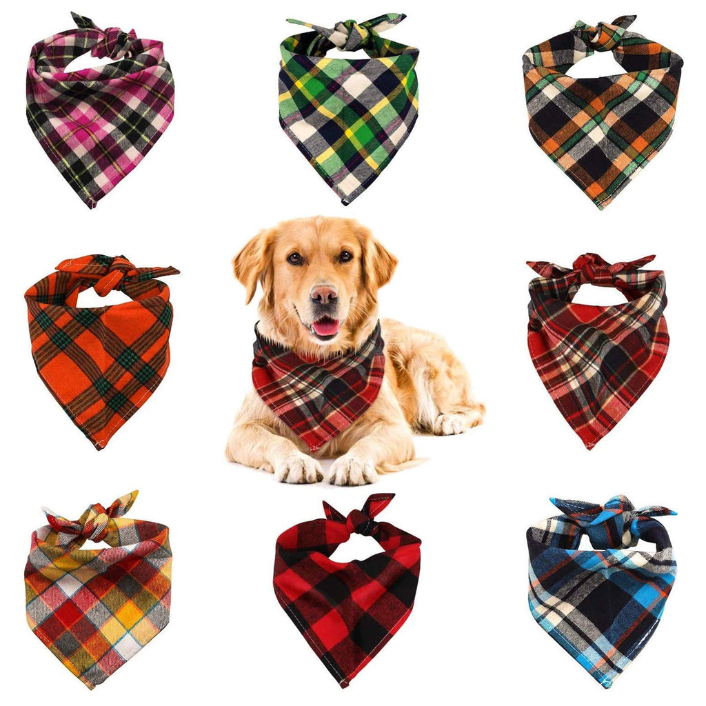 VIPITH 8 Pack Triangle Dog Bandana, Reversible Plaid Painting Bibs Scarf, Washable and Adjustable Kerchief Set for Dogs Cats Pets Multicolor(8 Pack) Medium - BeesActive Australia