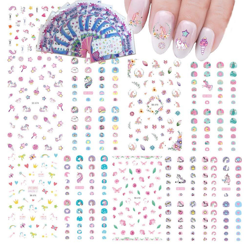 Nail Art Stickers for Kids Nail Decals Accessories Unicorn Water Transfers Butterfly Star Heart Nail Polish Wraps for Little Girls Fingernail Decor 500+ Patterns DIY Cute Fashion Multiple Large Sheets - BeesActive Australia