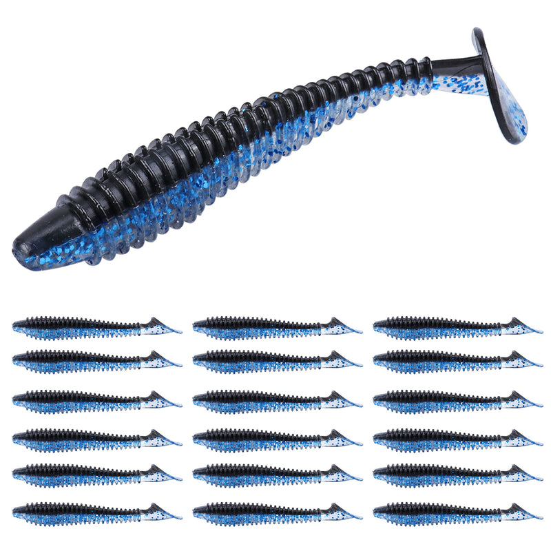 RUNCL Swimbaits Paddle 10/20/30/40PCS, 2/3/4/5 Inchs Paddle Tail Soft Plastic Bass Lure Baits, ProBite Swimmer, Plastic Bait for Saltwater/Freshwater Fishing Black Blue 2in, 40pcs - BeesActive Australia