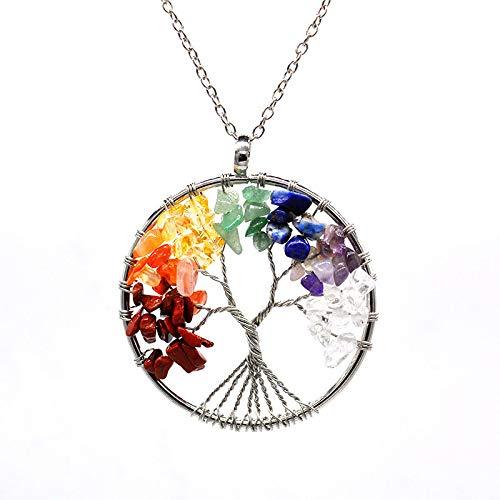 Aluinn Tree Pendant Necklace Delicate Circle Colorful Crystal Necklace Chain Silver Necklace Jewelry for Women and Teen Girls - BeesActive Australia