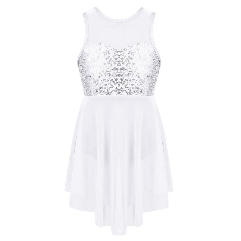 [AUSTRALIA] - moily Big Girls Illusion Sweetheart Sequins Lyrical Dance Costume Criss Cross Back Camisole Triangular Skirt White 12 