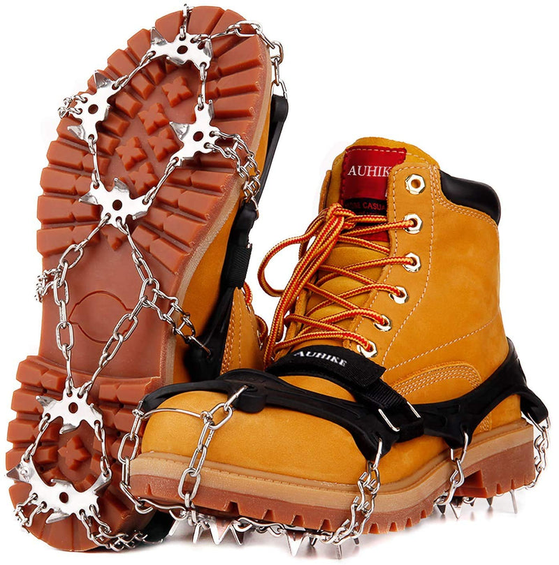 AUHIKE Crampons Ice Cleats Traction Snow Grips Traction Cleats System Safe with Tear-Resistant Gasket Protect for Hiking Fishing Jogging Mountaineering Walking Black Small - BeesActive Australia