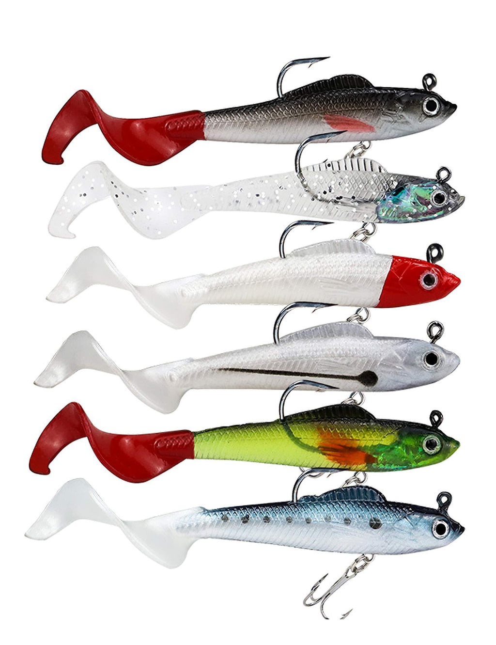 [AUSTRALIA] - Facikono Lures for Bass Jig Head Soft Swimbait, 6-Pack 6 Colors Plastic Bait for Saltwater/Freshwater Fishing 