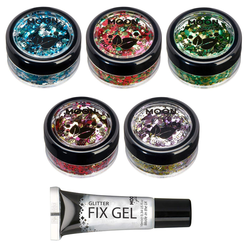 Mystic Bio Biodegradable Eco Chunky Glitter by Moon Glitter - 100% Cosmetic Bio Glitter for Face, Body, Nails, Hair and Lips - 0.10oz - Set of 5 - BeesActive Australia