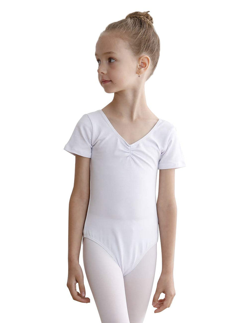 Daydance Ballet Leotards for Girls Short Sleeve Leotards for Dancing White 8-9 Years - BeesActive Australia