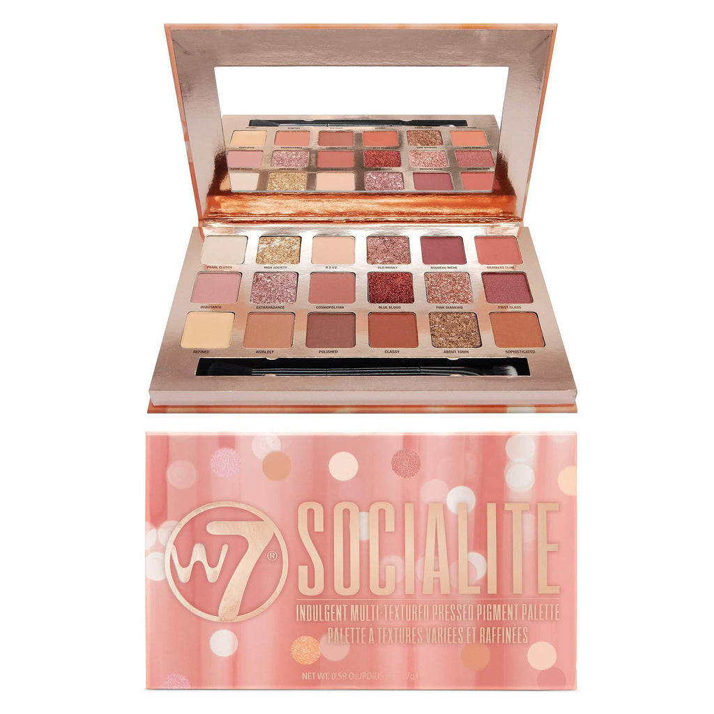 W7 | Socialite Pressed Pigment Palette Makeup | Tones: Cream Matte, Shimmer, Glitter & Chromes | Colors: Natural Nudes, Soft Pinks, Plums & Copper | Cruelty Free, Vegan Makeup For Women - BeesActive Australia