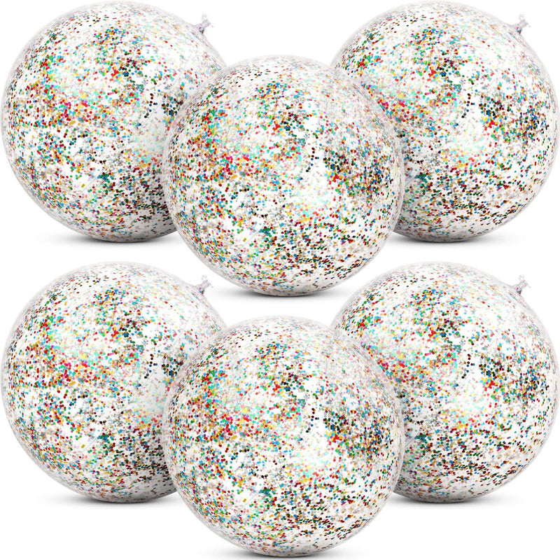[AUSTRALIA] - Gejoy 6 Pieces Inflatable Glitter Beach Ball Confetti Beach Balls Transparent Swimming Pool Party Ball for Summer Beach Water Play Toy, Pool and Party Favor, 16 Inch (Multicolor) Multicolor 