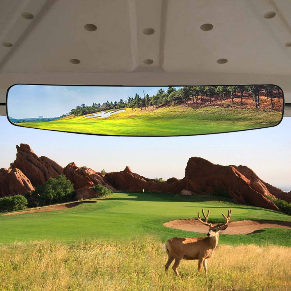 HKOO Golf cart Rear View Mirror,16.5" Extra Wide 180 Degree Panoramic Rear View Mirror Fit for Golf Cart EZGO Club Car Yamaha (Rear View Mirror) - BeesActive Australia