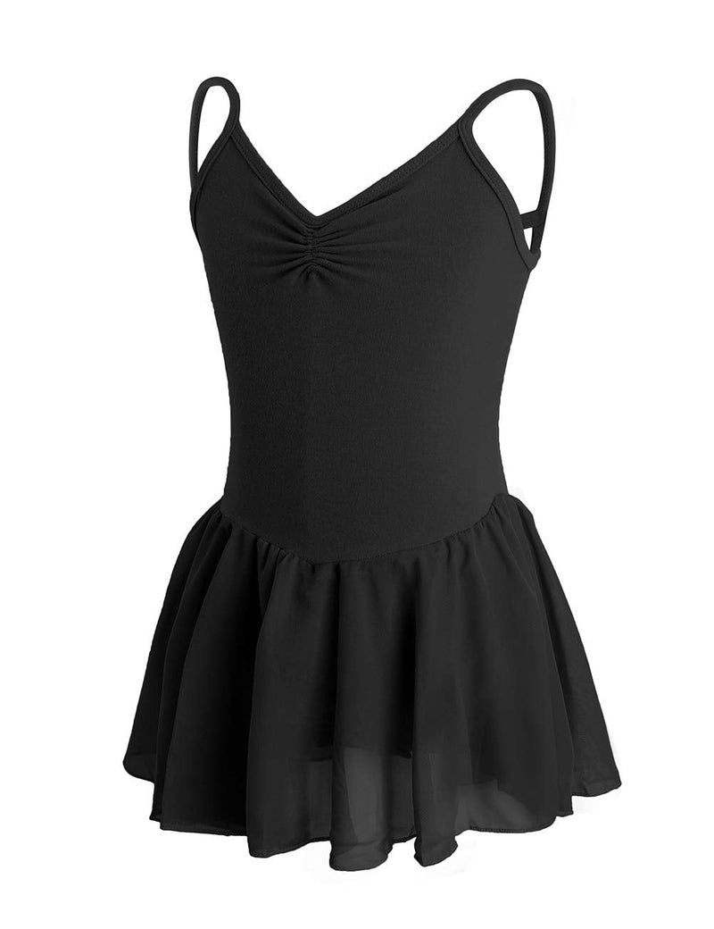 Daydance Skirted Leotards Girls Short Sleeve Leotard Dress for Ballet, Dance Black-camisole 3-4T - BeesActive Australia