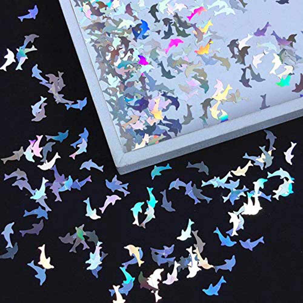 Nail Sticker Dolphin 9MM Nail Glitter Nail Art Decoration Body Art Makeup Festival Tumblers Shaker Craft Handwork Party Accessoires (Blue) (Silver) Silver - BeesActive Australia