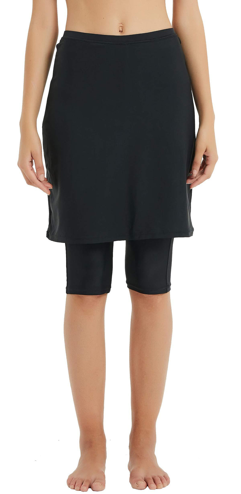 [AUSTRALIA] - Aunua Women UPF 50+ Swimming Skirt with Legging UV Sun Protection Swim Skort Capris Shorts Black X-Large 