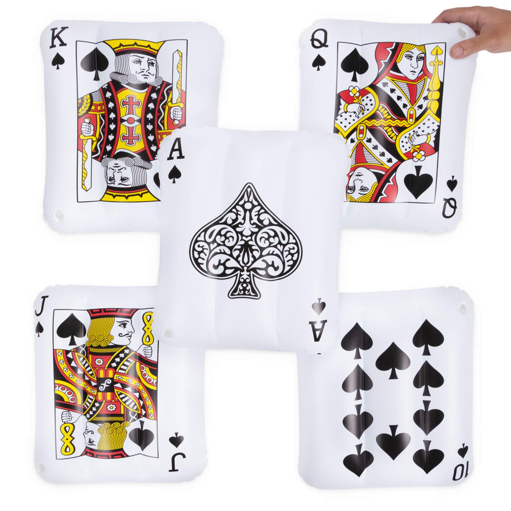 5-pack Royal Flush Mini Inflatable Playing Cards | Includes Ace, King, Queen, Jack, 10 of Spades | 13" PVC Blow Up Pool Floaties for Vegas Casino Theme Party Decorations, Swimming Pool Fun, and More - BeesActive Australia