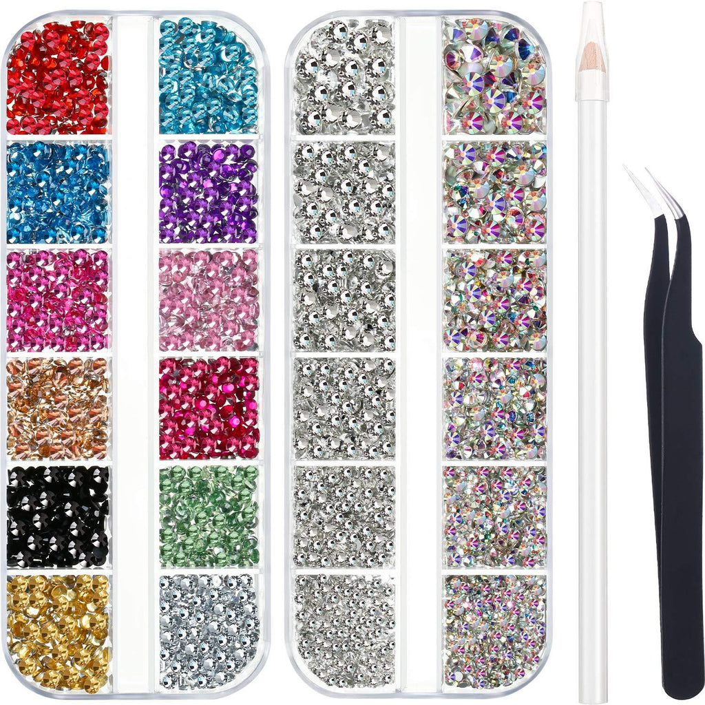 4488 Pieces Nail Art Rhinestones Crystal Flatback Rhinestones with Rhinestone Picker Pick Up Tweezers for Nails Art Clothes Shoes Bags Decoration (Colorful, AB Color and Clear) Set 1 Colorful, AB Color and Clear - BeesActive Australia