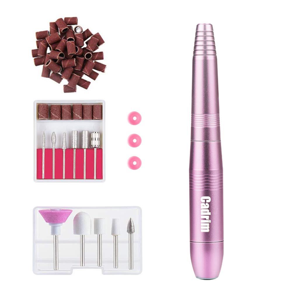 Cadrim Portable Nail Drill Set, Eletric Lightweight Nail File Kit Professional Efile for Acrylic Nail, Gel Polish, Manicures and Pedicure with USB Cable Pink - BeesActive Australia