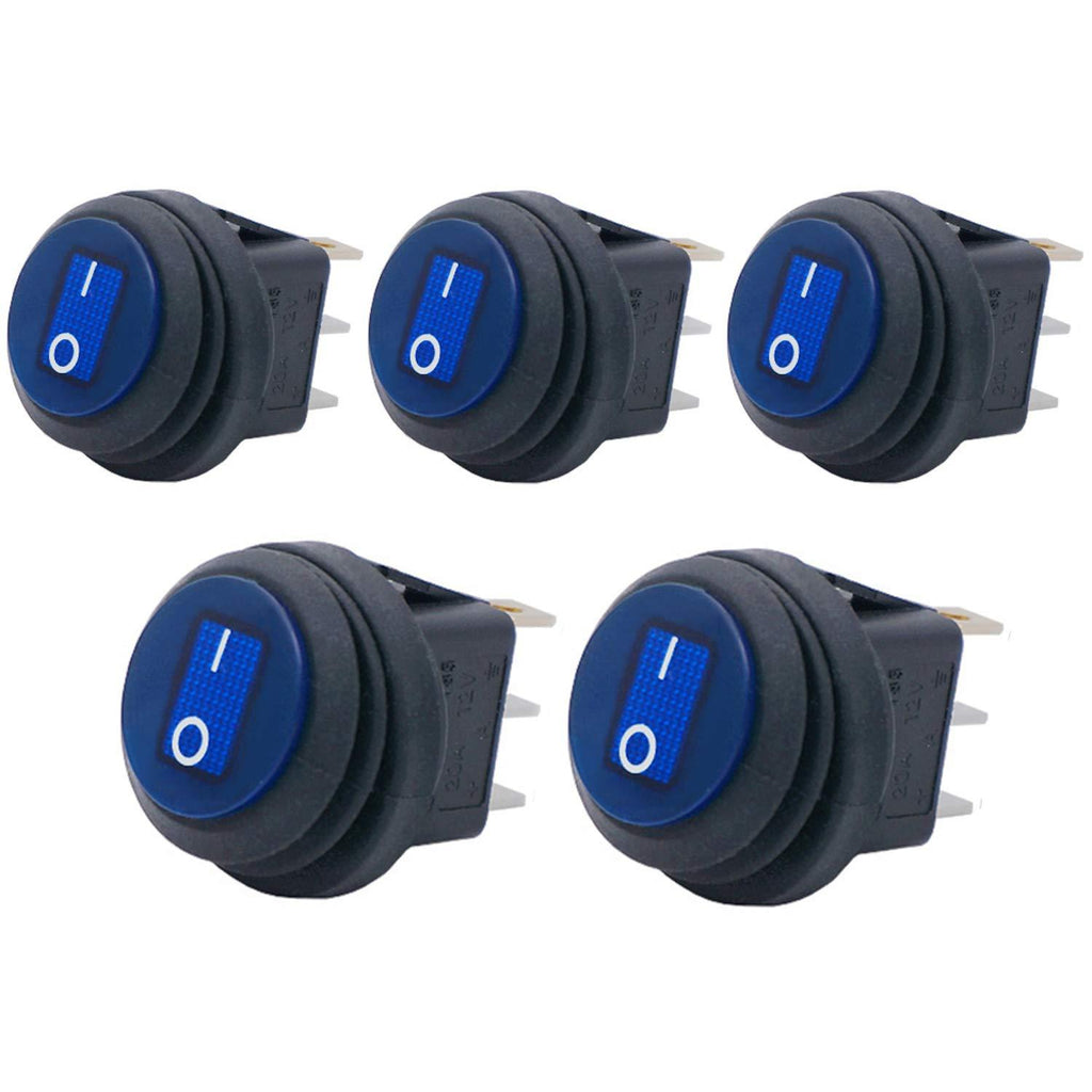 [AUSTRALIA] - Twidec/5Pcs 12V 20A Waterproof Lighted Round Rocker Toggle LED Switch 3 Pins On-Off Car Truck RV Rocker Switch Blue for Boat KCD1-8-101NW-BU 