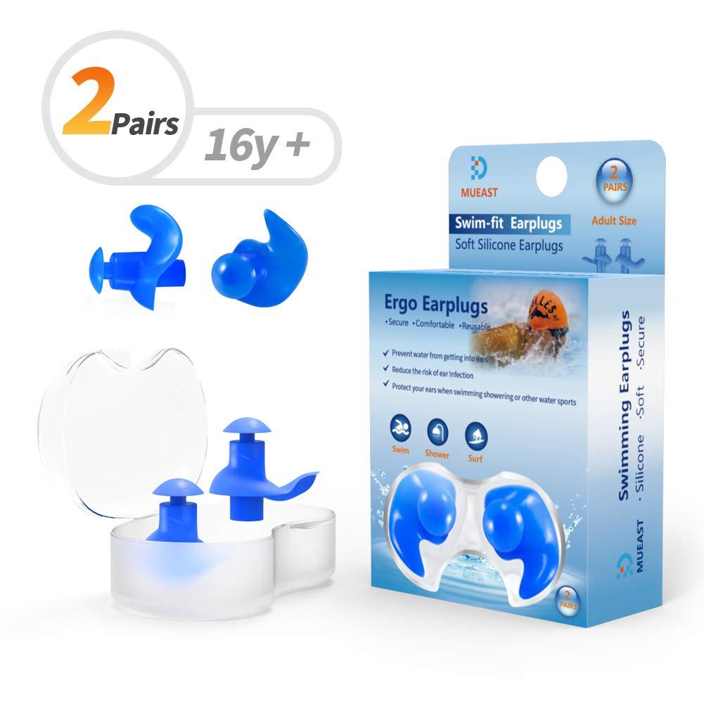 [AUSTRALIA] - MUEAST Swimming Earplugs Swimmer's Ear Plugs for Adults, 2 Pairs Waterproof Reusable Silicone Earplugs for Swim Upgraded Molded Professional Earplug for Swim Shower Surf Water Sports Adult 
