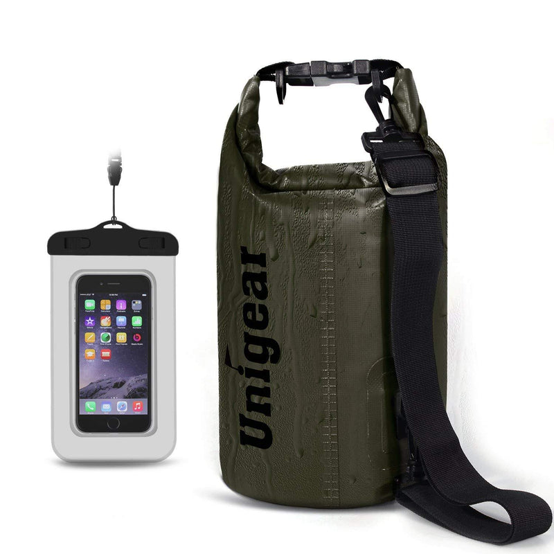 Unigear Dry Bag Waterproof, Floating and Lightweight Bags for Kayaking, Boating, Fishing, Swimming and Camping with Waterproof Phone Case Army Green 2L - BeesActive Australia