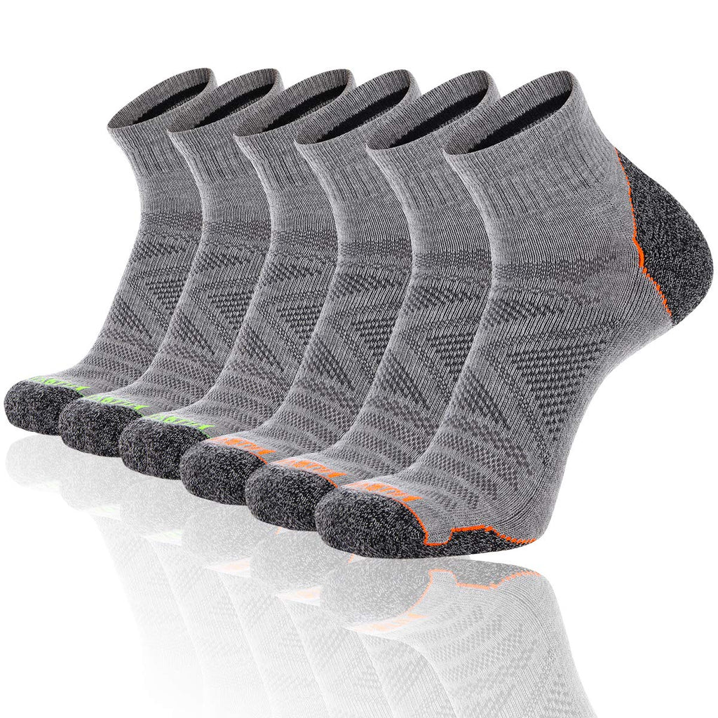 FLYRUN Men's Athletic Ankle Quarter Socks Men Comfort Cushion Moisture Wicking Work Sock 6 Pack A2-grey 6 Pairs - BeesActive Australia