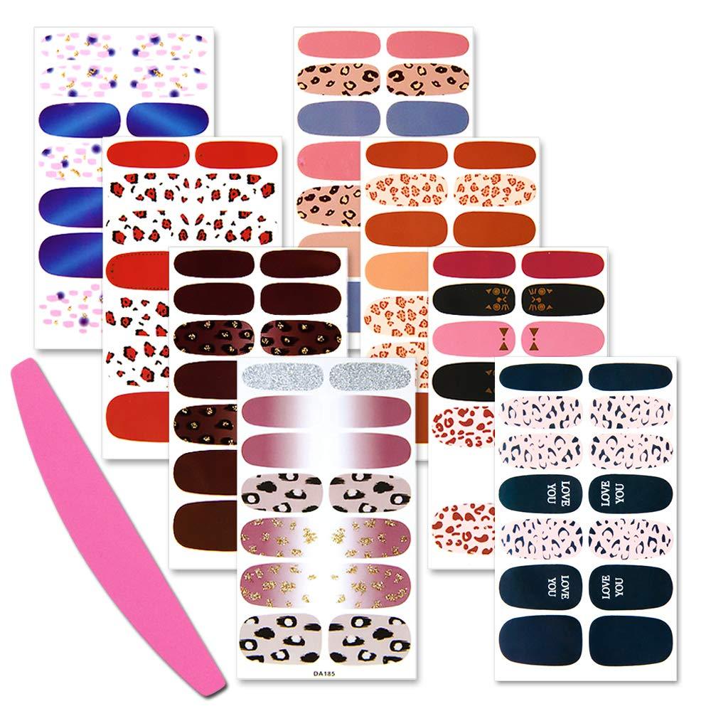 SILPECWEE 8 Sheets Leopard Print Nail Polish Stickers Strips Set and 1Pc Nail File Adhesive Full Wraps Nail Art Decals Tips for Women - BeesActive Australia