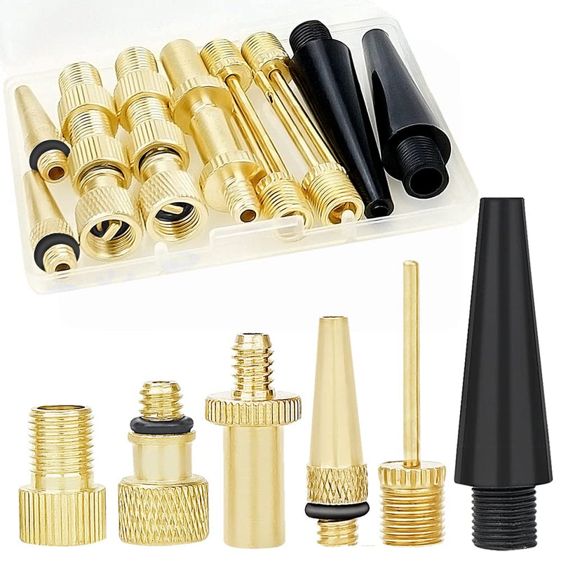 HWYDTGS 16PCS Premium Brass Valve Adapter, Bike Tire Valve Adapters, Ball Pump Needle, Adapters Kit as Inflation Devices and Accessories fit for Standard Pump or Air Compressor - BeesActive Australia