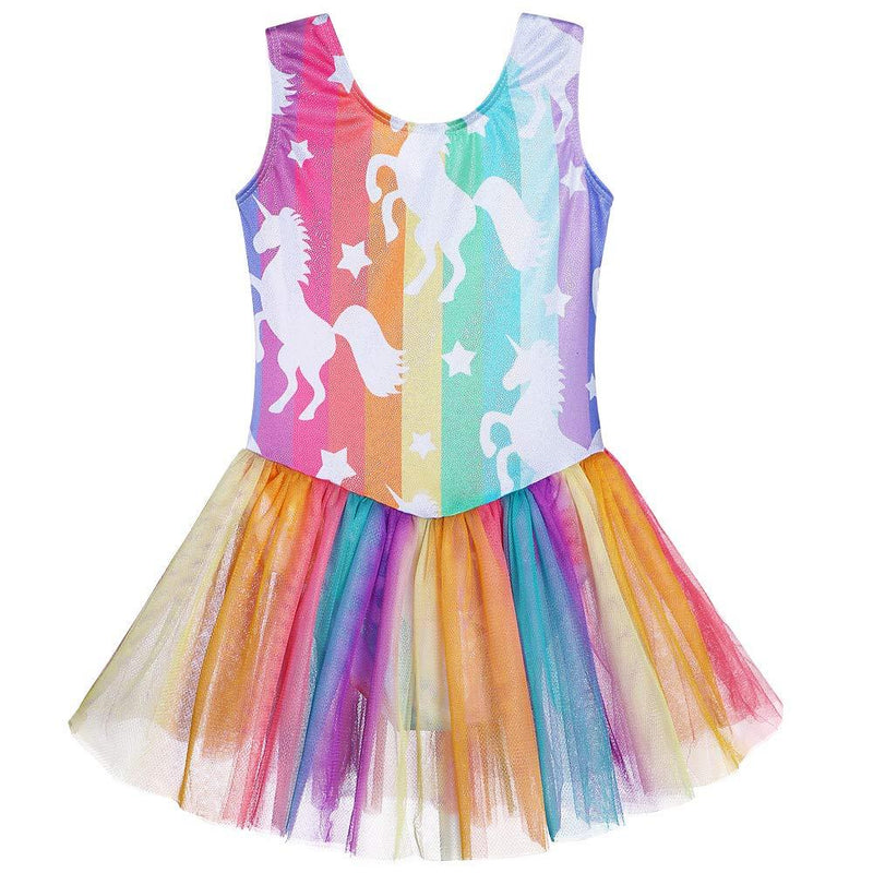 [AUSTRALIA] - Girls Gymnastics Skirted Leotards Ballet Tutu Dance Dress Mermaid Unicorn Gymnastic Skirt(Baby Girls/Toddler Girls/Big Girls) Colorful Stripe 120(4-5 years old) 