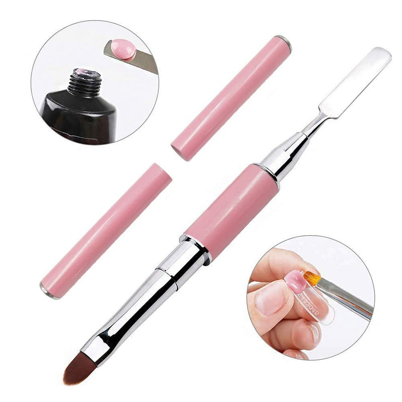 Dual-Ended Polygel Brush & Picker, Kalolary 2 in 1 Designs Polygel Nial Brushes Stainless Steel Gel Nail Tool for PolyGel UV Gel Acrylic Nails Extension(Pink) Pink - BeesActive Australia