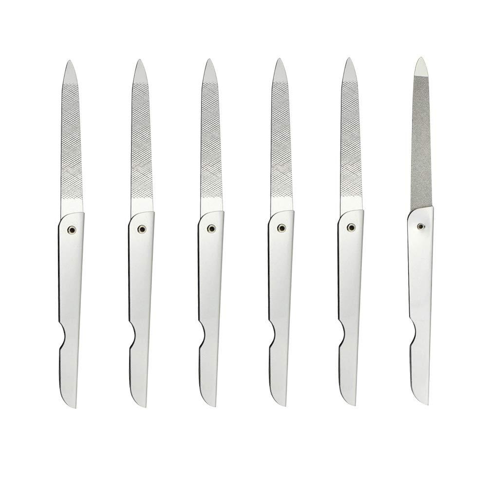 Lurrose 6pcs Foldable Nail Files Double-sided Stainless Steel Nail Files Portable Manicure Tools (Silver) - BeesActive Australia