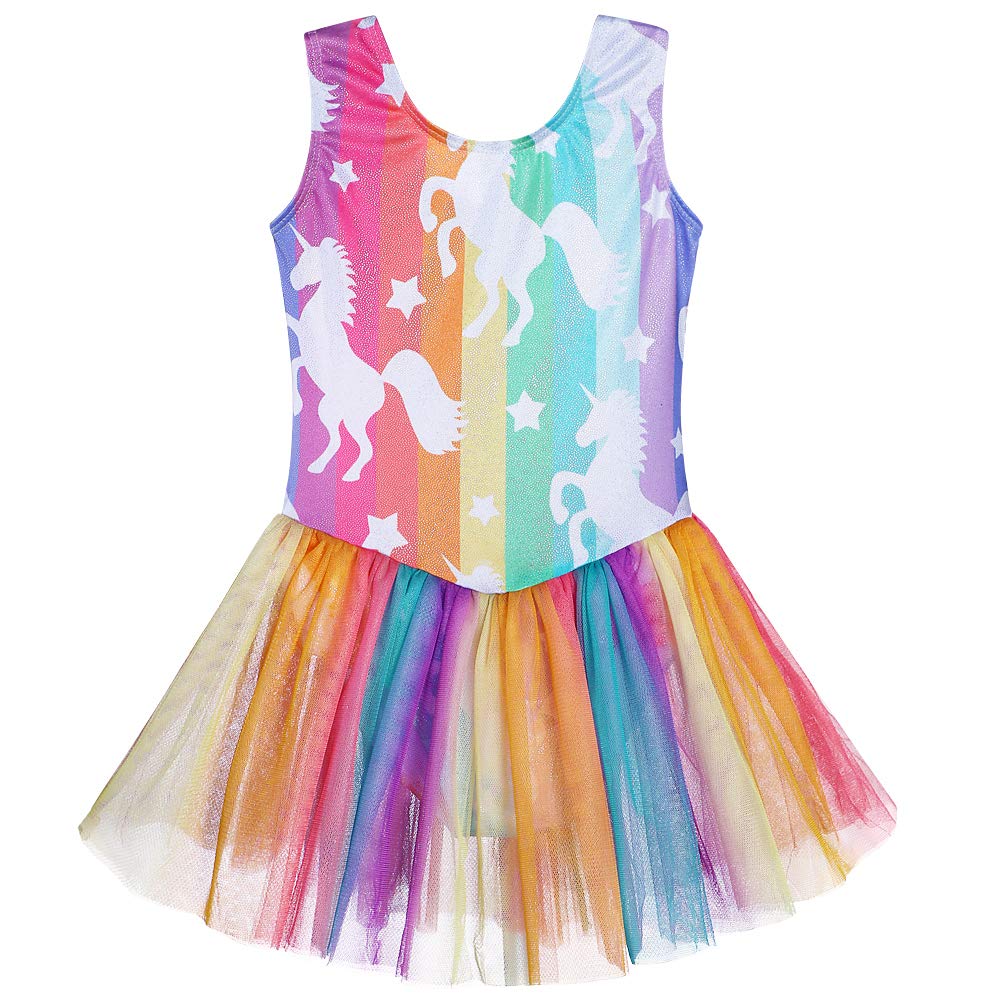 Girls Gymnastics Skirted Leotards Ballet Tutu Dance Dress Mermaid Unicorn Gymnastic Skirt(Baby Girls/Toddler Girls/Big Girls) Colorful Stripe 2-3T - BeesActive Australia