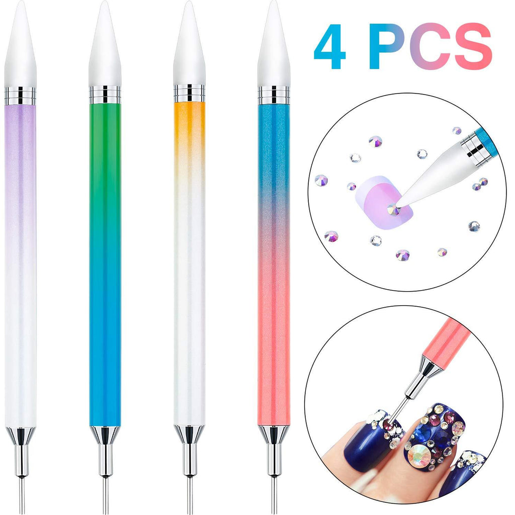 4 Pieces Wax Pencil for Rhinestones, Nail Art Rhinestones Picker Dual-ended Gems Crystals Pickup Pen Gradient Rainbow Color for Diamond Painting - BeesActive Australia
