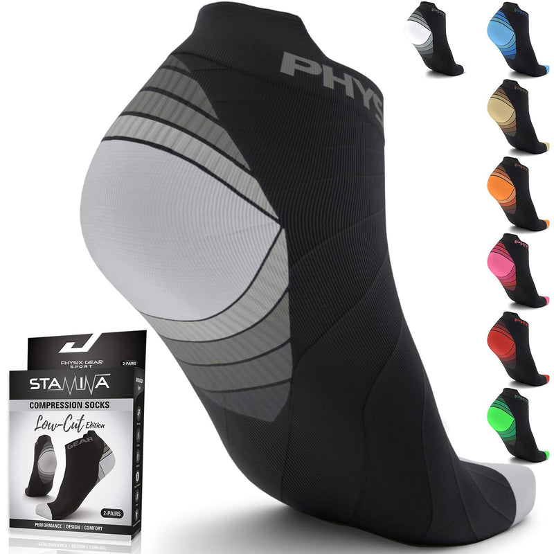 Low Cut Socks Men & Women - Ankle Compression Running Socks with Arch Support Small-Medium Black/Grey (2 Pairs) - BeesActive Australia
