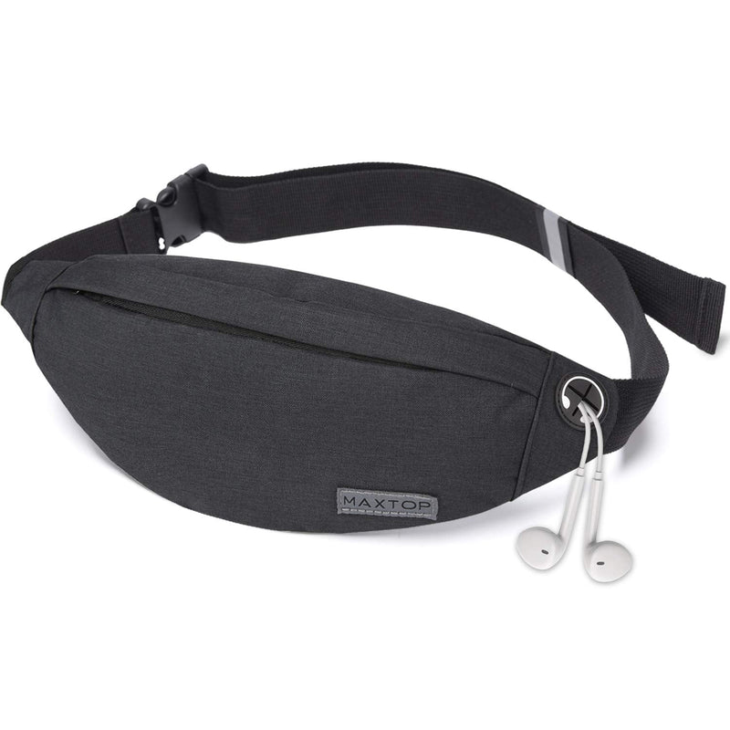 MAXTOP Fanny Pack for Men Women Waist Pack Bag with Headphone Jack and 3-Zipper Pockets Adjustable Straps Black Medium - BeesActive Australia