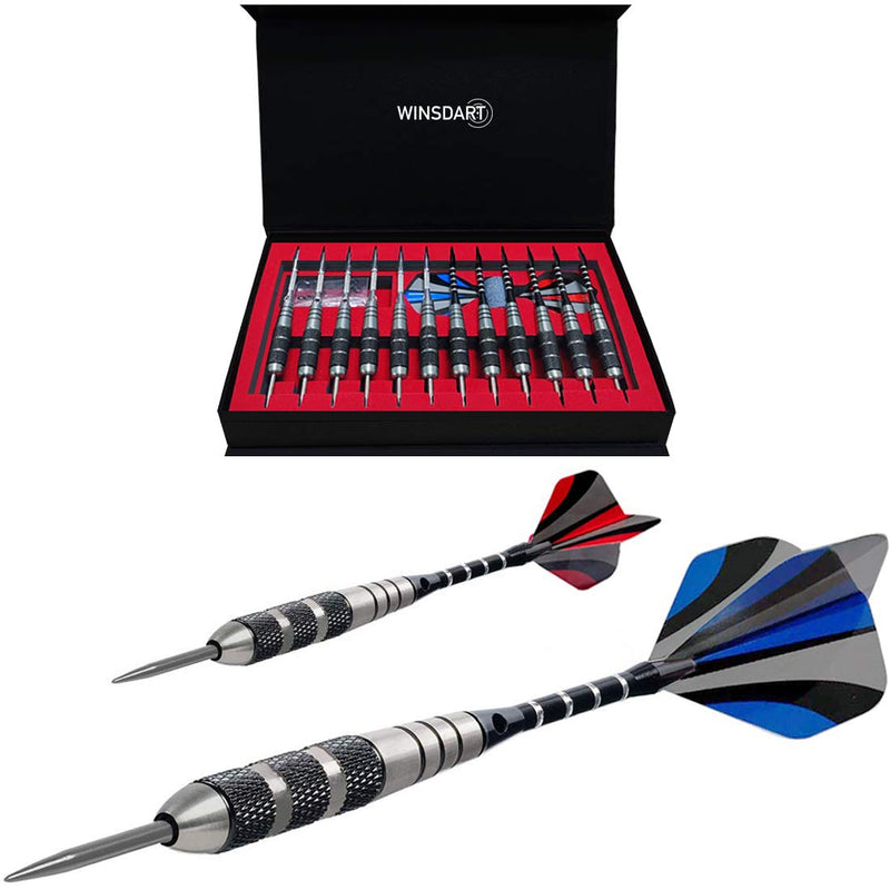 WINSDART Steel Tip Darts Set, 12 Pack Professional Metal Darts for Dartboard with Nonslip Dart Shafts, 2 Style Flights, Darts Sharpener and Gift Case shape1 - BeesActive Australia