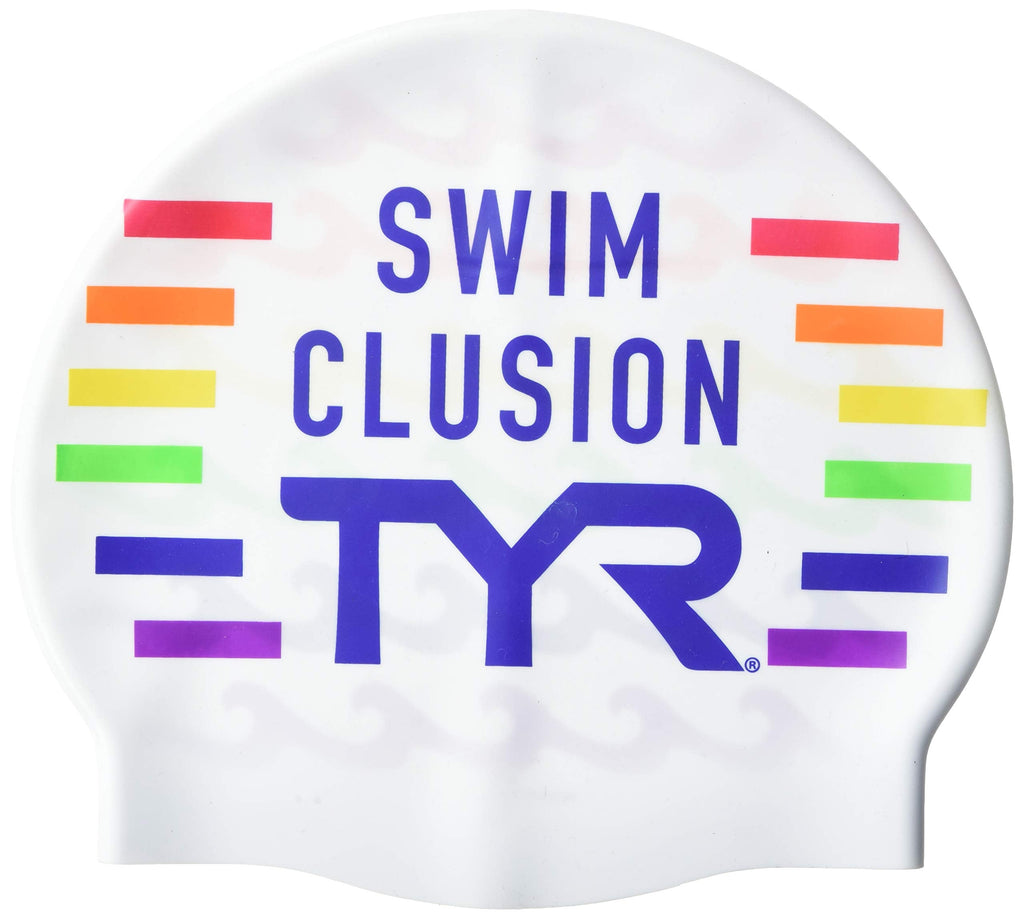 TYR Unisex Clusion Silicone Swim Cap Adult Fit White/Multi - BeesActive Australia