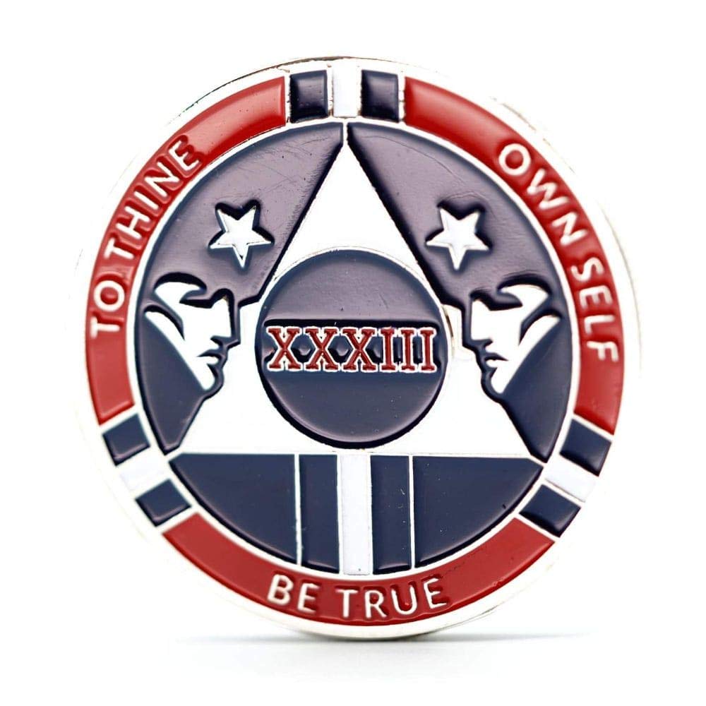 [AUSTRALIA] - MyRecoveryStore Red and Blue Patriotic Yearly AA Medallion Large Sized w/Coin Capsule Red and Blue Alcoholics Anonymous AA Chip 1-50 Years Year 33 