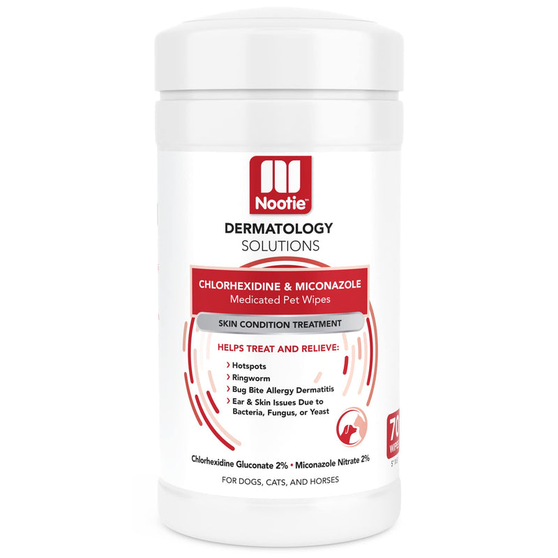 Nootie Medicated Dog Wipes 2% Chlorhexidine XL Wipes with 2% Miconazole, for Dogs & Cats - 5"x 6" Size - 70 Count - BeesActive Australia