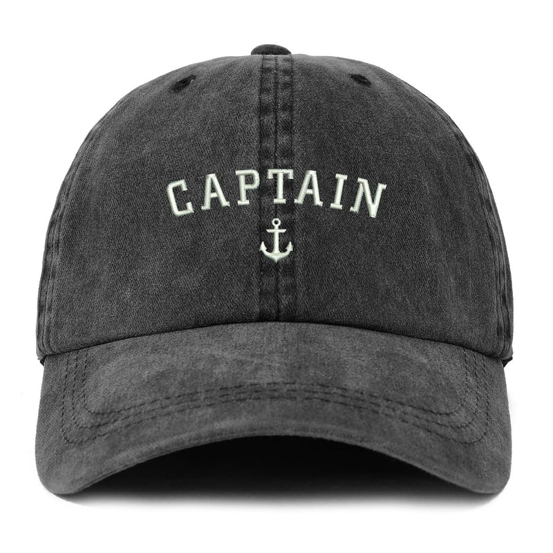 Trendy Apparel Shop XXL Captain Anchor Embroidered Unstructured Washed Pigment Dyed Baseball Cap XX-Large Black - BeesActive Australia