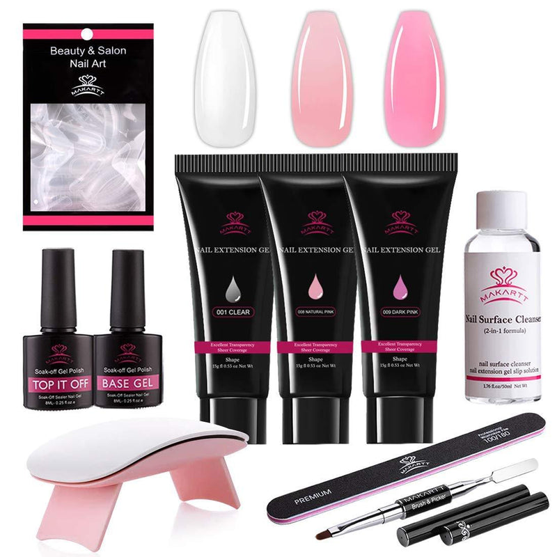 Makartt Poly Nail Extension Gel Kit with Led Lamp Nail Builder Extension Gel Trial Kit Nail Technician Clear Pink Poly Extension Beginner Gel Set, P-29 - BeesActive Australia