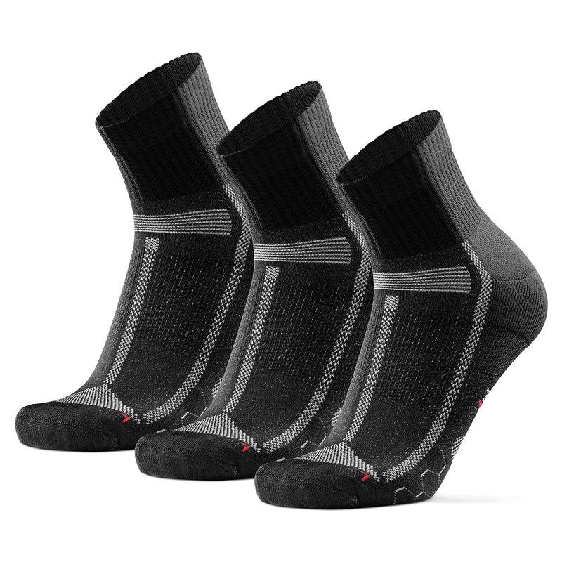 DANISH ENDURANCE 3 Pack Running Socks for Long Distances, Quarter, Men & Women Black/Grey Large - BeesActive Australia