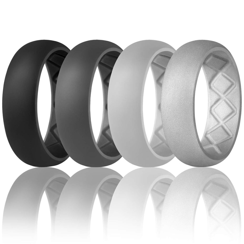 Egnaro Silicone Ring for Men, Breathable Mens' Rubber Wedding Bands for Crossfit Workout, 8.5mm Wide - 2.5mm Thick SETB-Black,Deep Gray,Light Grey,Metallic Silver 6(16.5mm) - BeesActive Australia