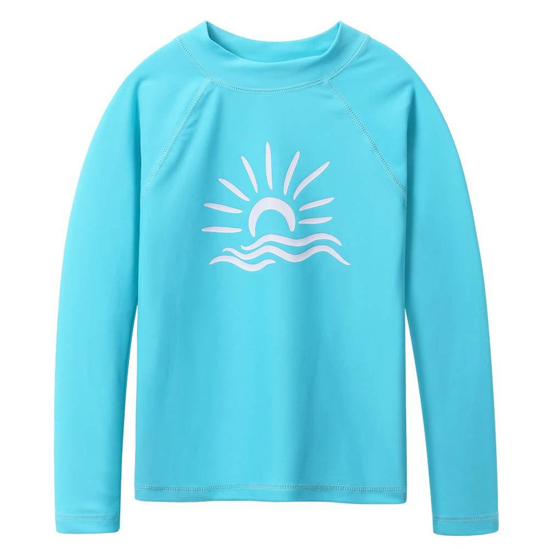 [AUSTRALIA] - TFJH E Girls & Boys Long Sleeve Rashgurad Swimsuit UPF 50+ Kids Swimwear Sunsuits Cyan 9-10 Years 