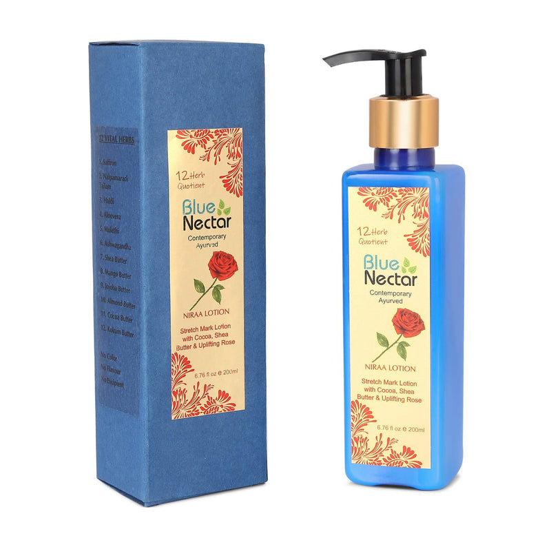 Blue Nectar Stretch Mark Cream, Moisturizing Body Lotion (Deep Hydration) with Natural Cocoa Butter, Shea Butter and Uplifting Rose (12 Herbs, 6.76 fl oz) - BeesActive Australia