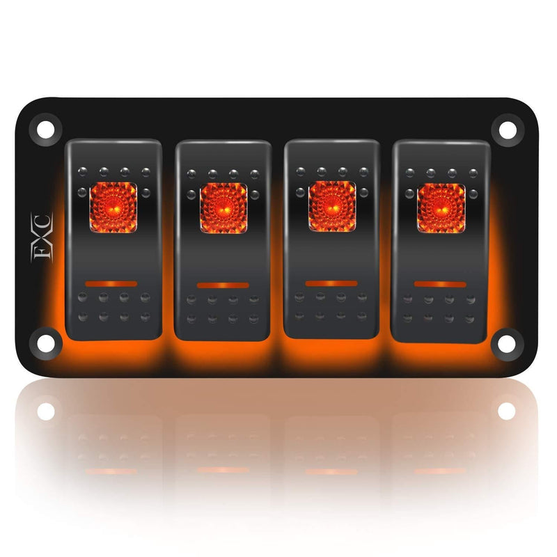 [AUSTRALIA] - FXC Rocker Switch Aluminum Panel 4 Gang Toggle Switches Dash 5 Pin ON/Off 2 LED Backlit for Boat Car Marine 