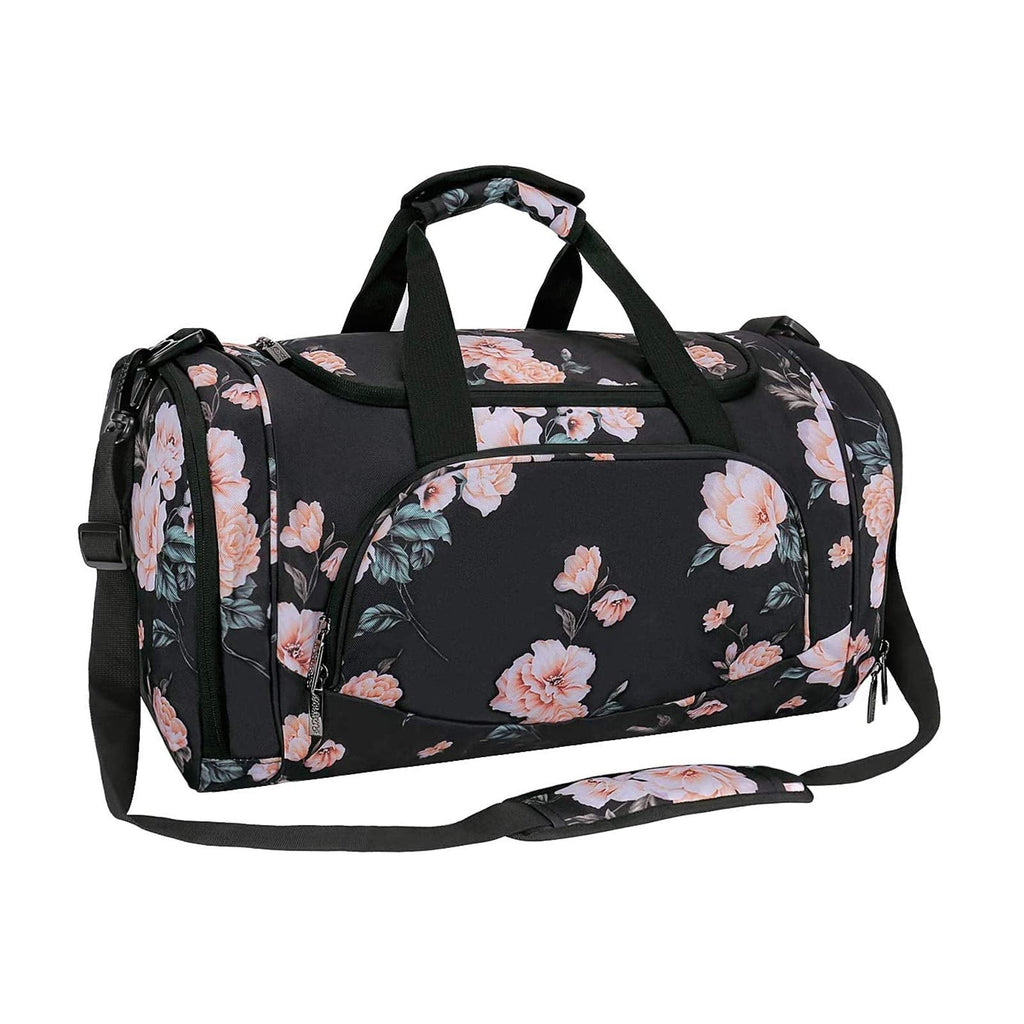 MOSISO Sports Duffel Peony Gym Bag with Shoe Compartment Black - BeesActive Australia