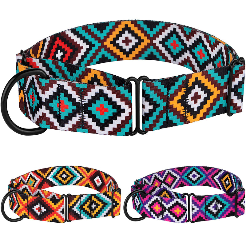 CollarDirect Aztec Martingale Collars for Dogs Heavy Duty Tribal Pattern Safety Nylon Training Collar Large Medium Small Ethnic Teal L, Neck Size 15"-20" - BeesActive Australia